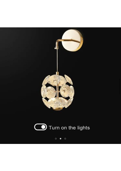 Luxury Exclusive Crystal LED Aplik Kristal Taşlı Aplik Gold Sarı Kademeli 3 Renk