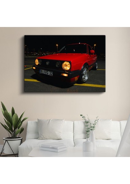 Volkswagen Golf - Kırmızı Klasik Alman Hatchback Kanvas Tablo
