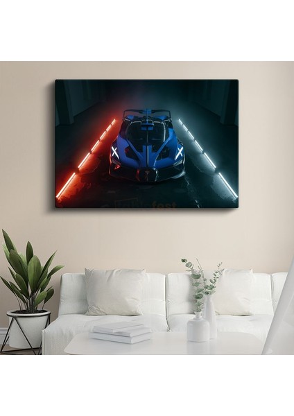 Bugatti Bolide - Neon Işıklar Altında Süper Otomobil Kanvas Tablo