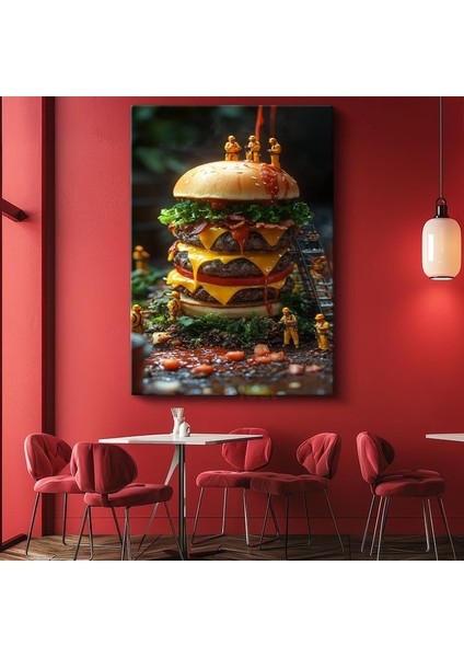 Dev Hamburger - Katmanlı Fast Food Kanvas Tablo