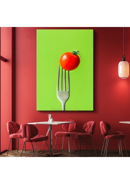 Taze Domates - Çatalda Minimalist Sunum Kanvas Tablo