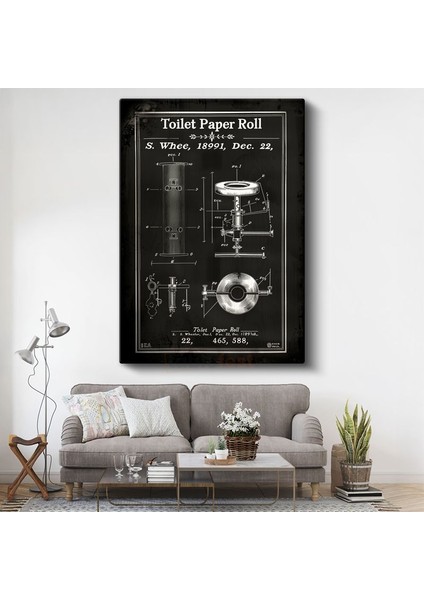 Tuvalet Kağıdı Rulosu - 1891 Endüstriyel Patent Kanvas Tablo