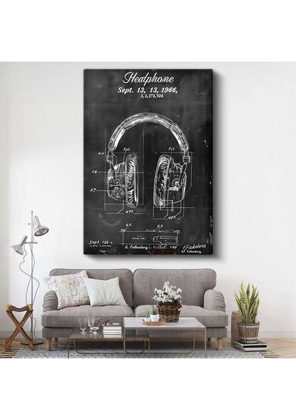 Kulaklık Patent Çizimi - 1966 Tarihli Teknik Illüstrasyon Kanvas Tablo
