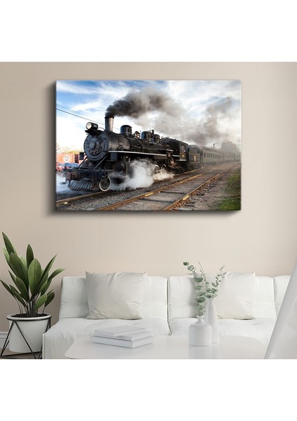 Buharlı Lokomotif 40 - Duman Püskürten Klasik Tren Kanvas Tablo