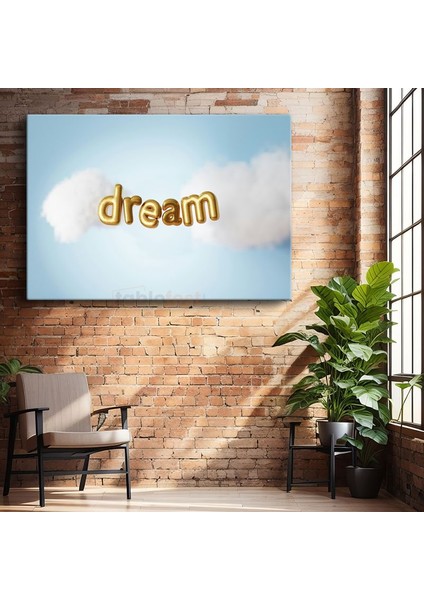 Dream - Altın Balon Harfli Gökyüzü Kanvas Tablo