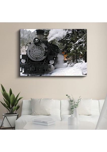 Buharlı Lokomotif 482 - Karlı Dağlarda Nostaljik Tren Kanvas Tablo