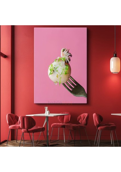 Kalamar Sanatı - Pembe Fonda Deniz Lezzeti Kanvas Tablo