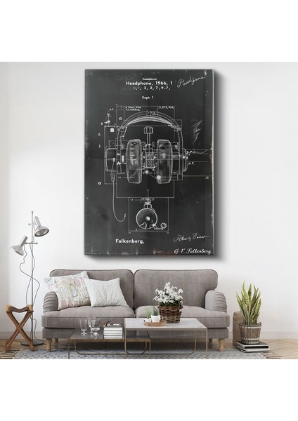 Kulaklık Tasarımı - 1966 Vintage Patent Çizimi Kanvas Tablo