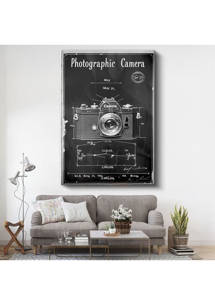 Fotoğraf Makinesi - Klasik Kamera Patent Çizimi Kanvas Tablo