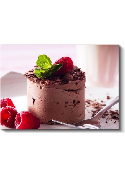Çikolatalı Mousse - Ahududu ve Nane Yapraklı Tatlı Lezzeti Kanvas Tablo