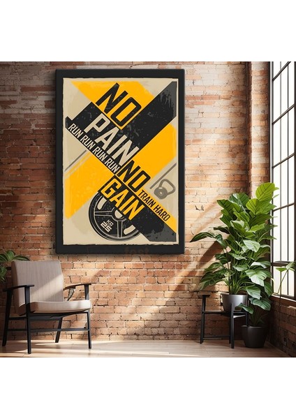 No Pain No Gain - Retro Spor Motivasyon Kanvas Tablo