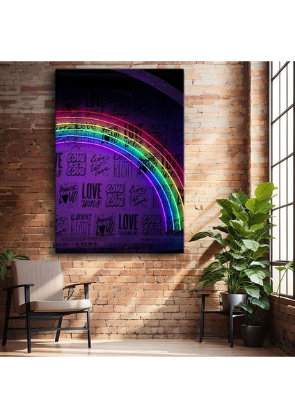 Love Wins - Neon Gökkuşağı Tipografi Kanvas Tablo