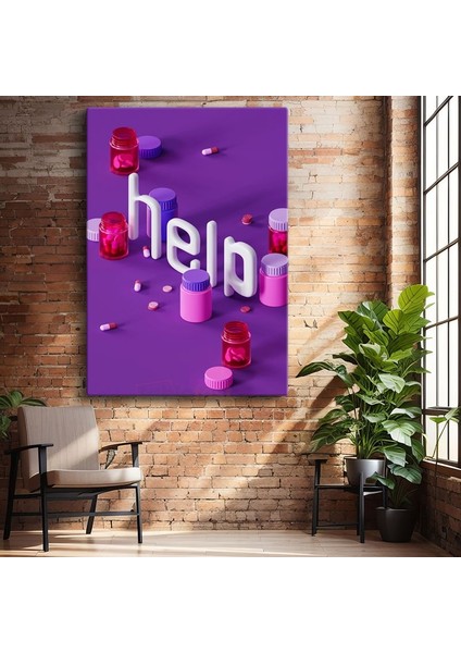 Help - 3D Tipografi Konsepti Kanvas Tablo