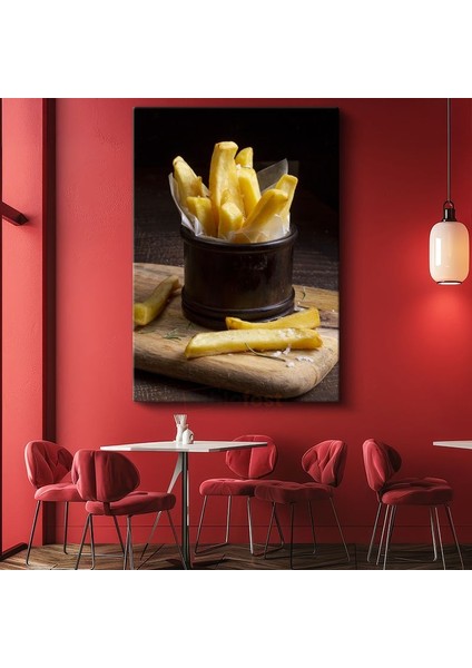 Altın Patates Kızartması - Ahşap Sunum Tahtasında Çıtır Lezzet Kanvas Tablo