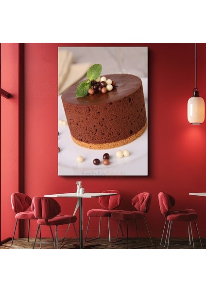 Çikolatalı Mousse Pasta - Nane Yapraklı Gurme Tatlı Kanvas Tablo