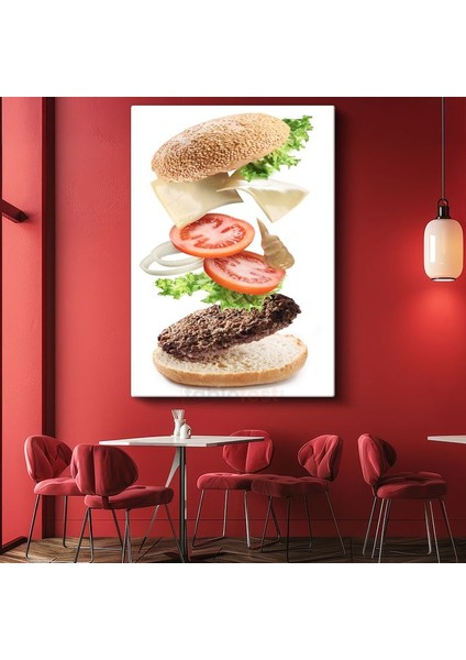 Hamburger Sanatı - Havada Asılı Malzemelerle Mükemmel Lezzet Kanvas Tablo