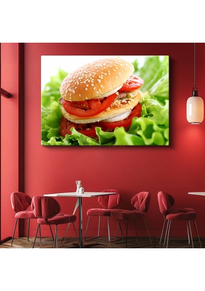 Lezzetli Hamburger - Taze Sebzeli Fast Food Kanvas Tablo