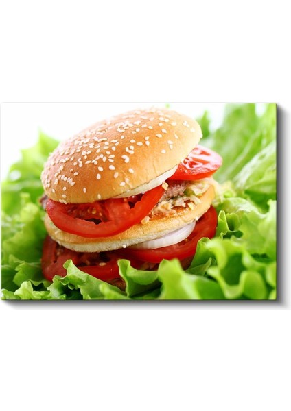 Lezzetli Hamburger - Taze Sebzeli Fast Food Kanvas Tablo
