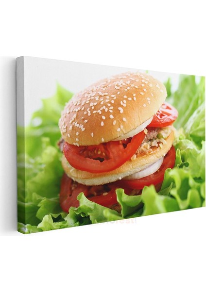 Lezzetli Hamburger - Taze Sebzeli Fast Food Kanvas Tablo