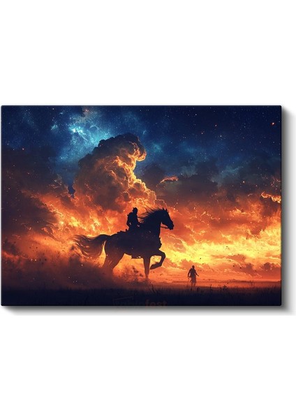 Ateş Süvarisi - Alev Gökyüzünde Ilerleyen Binici Kanvas Tablo fiyatları
