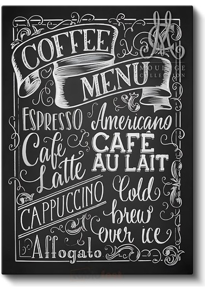 Coffee Menu - Kara Tahta Kafe Menüsü Kanvas Tablo