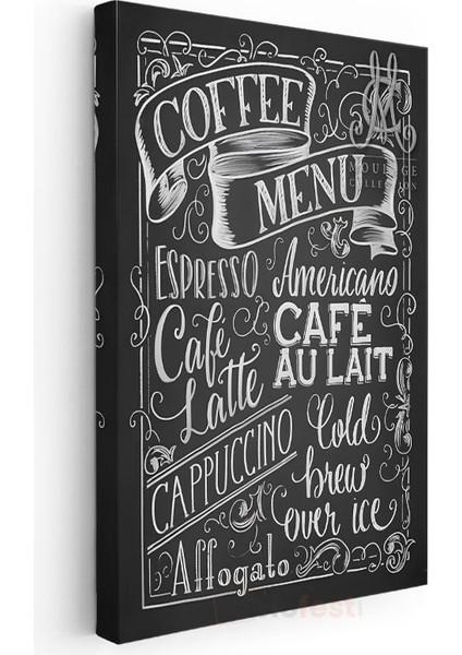 Coffee Menu - Kara Tahta Kafe Menüsü Kanvas Tablo