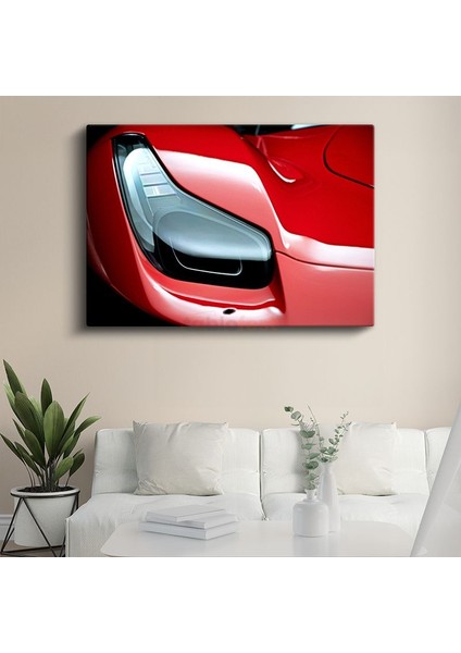 Ferrari - Kırmızı Spor Otomobil Far Detayı Kanvas Tablo