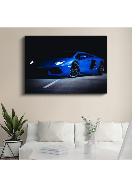Lamborghini Aventador - Mavi Süper Otomobil Kanvas Tablo