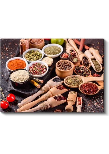 Baharat Koleksiyonu - Ahşap Kaşıklarda Rengarenk Lezzetler Kanvas Tablo fiyatları
