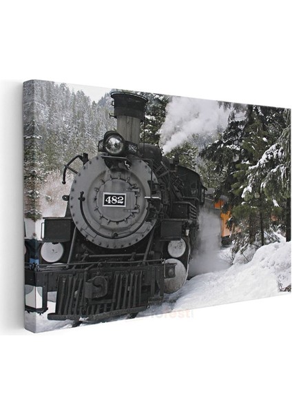 Buharlı Lokomotif 482 - Karlı Dağlarda Nostaljik Tren Kanvas Tablo modelleri
