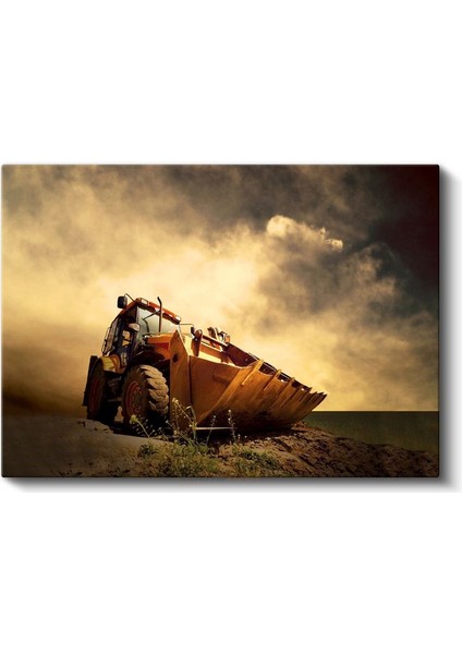 Caterpillar Kepçe - Gün Batımında Iş Makinesi Kanvas Tablo