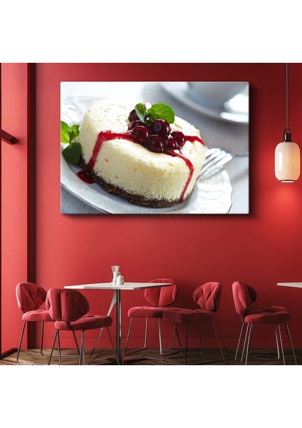 Vişneli Cheesecake - Nane Yapraklı Tatlı Dilimi Kanvas Tablo