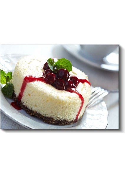 Vişneli Cheesecake - Nane Yapraklı Tatlı Dilimi Kanvas Tablo