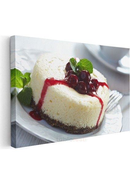 Vişneli Cheesecake - Nane Yapraklı Tatlı Dilimi Kanvas Tablo
