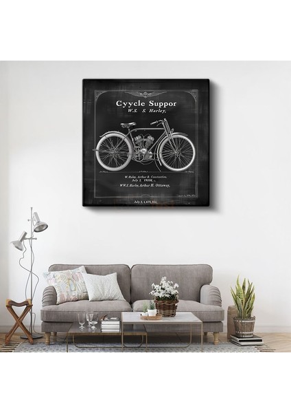 Klasik Motosiklet Şeması - W.s. Harley Imzalı Kanvas Tablo