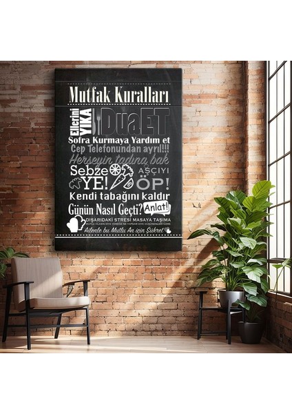 Mutfak Kuralları - Türkçe Ev Dekorasyon Yazısı Kanvas Tablo