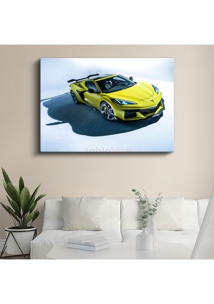 Chevrolet Corvette Z06 - Sarı Spor Otomobil Profil Kanvas Tablo