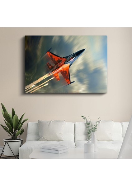 F-16 Savaş Uçağı - Turuncu Özel Tasarım Hava Aracı Kanvas Tablo