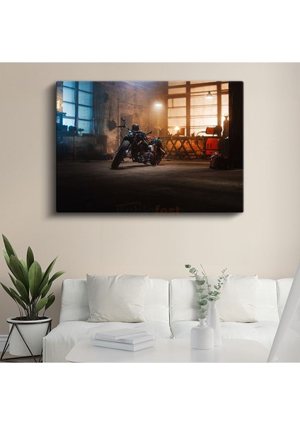 Vintage Motosiklet - Atölye Işığında Klasik Tasarım Kanvas Tablo