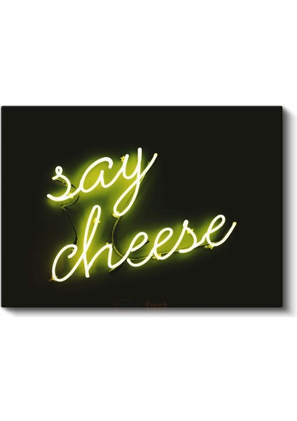 Say Cheese - Neon Yeşil Işıklı Yazı Kanvas Tablo fiyatları