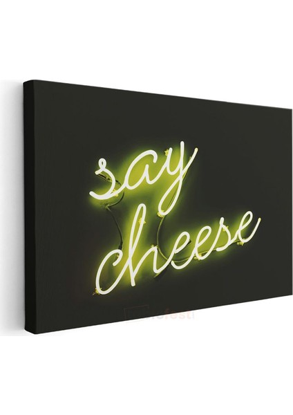 Say Cheese - Neon Yeşil Işıklı Yazı Kanvas Tablo modelleri