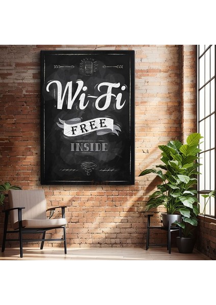 Wi-Fi Free Inside - Kara Tahta Kafe Tabelası Kanvas Tablo