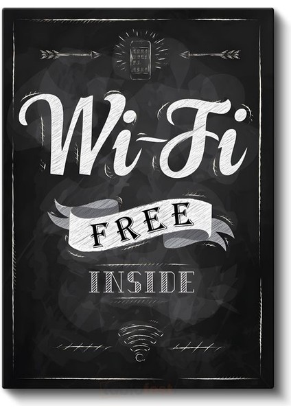 Wi-Fi Free Inside - Kara Tahta Kafe Tabelası Kanvas Tablo fiyatları