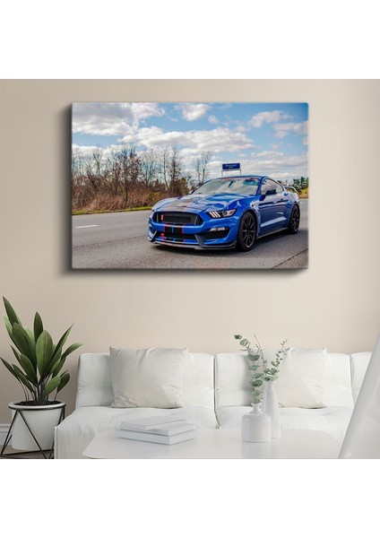 Ford Mustang Shelby GT350 - Mavi Yarış Şeritleri Spor Otomobil Kanvas Tablo