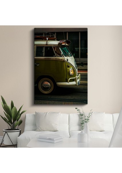 Volkswagen T1 - Klasik Yeşil Minibüs Portresi Kanvas Tablo