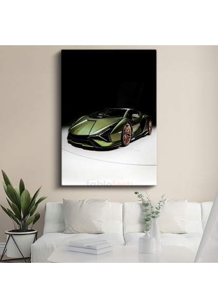 Lamborghini Sian - Yeşil Süper Spor Otomobil Kanvas Tablo