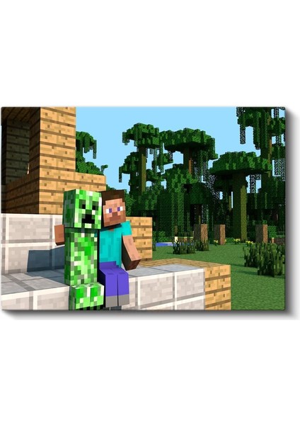 Minecraft - Steve ve Creeper Dostluğu Kanvas Tablo