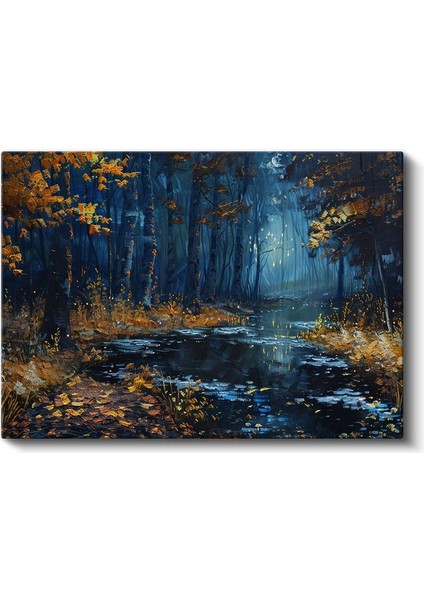 Gizemli Orman - Sonbahar Yapraklarıyla Bezeli Dere Yolu Kanvas Tablo fiyatları