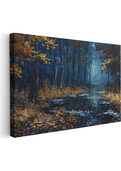 Gizemli Orman - Sonbahar Yapraklarıyla Bezeli Dere Yolu Kanvas Tablo modelleri