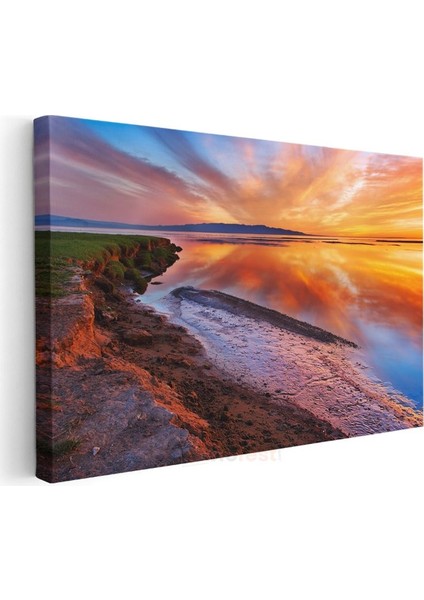 Alev Renkli Gün Batımı - Sahilde Altın Yansımalar Kanvas Tablo modelleri